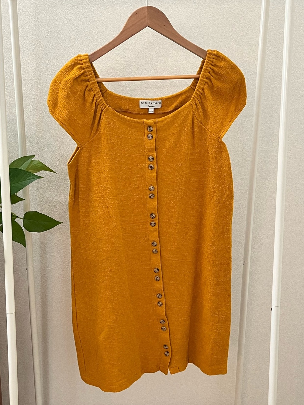 Madewell Mustard Button-Front Puff-Sleeve Dress